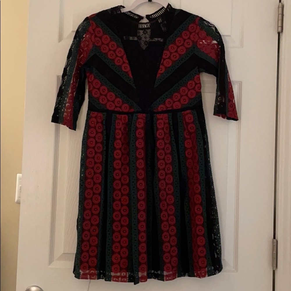 Red, green, black lace Christmas dress